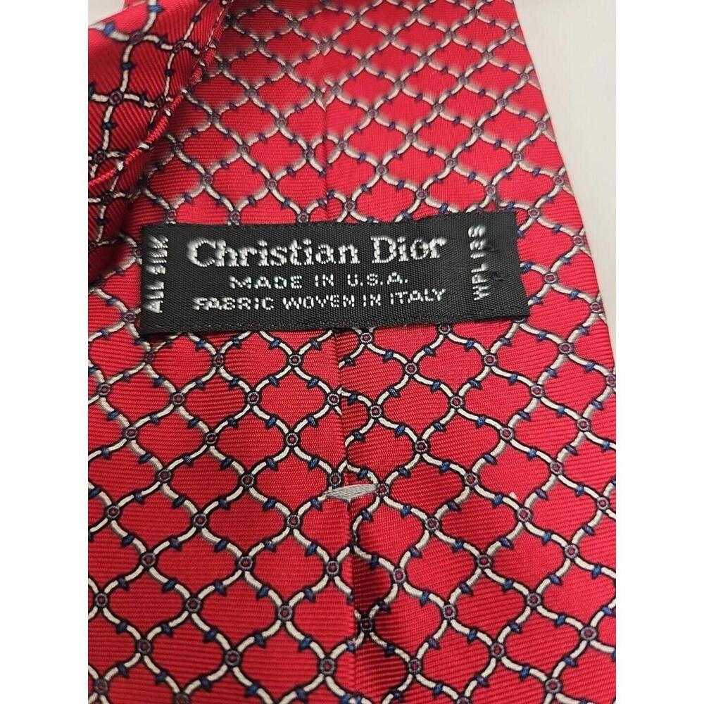 Vintage Christian Dior All Silk RED BEIGE Geometric‎ Tie 55 x3.5 - Picture 4 of 4